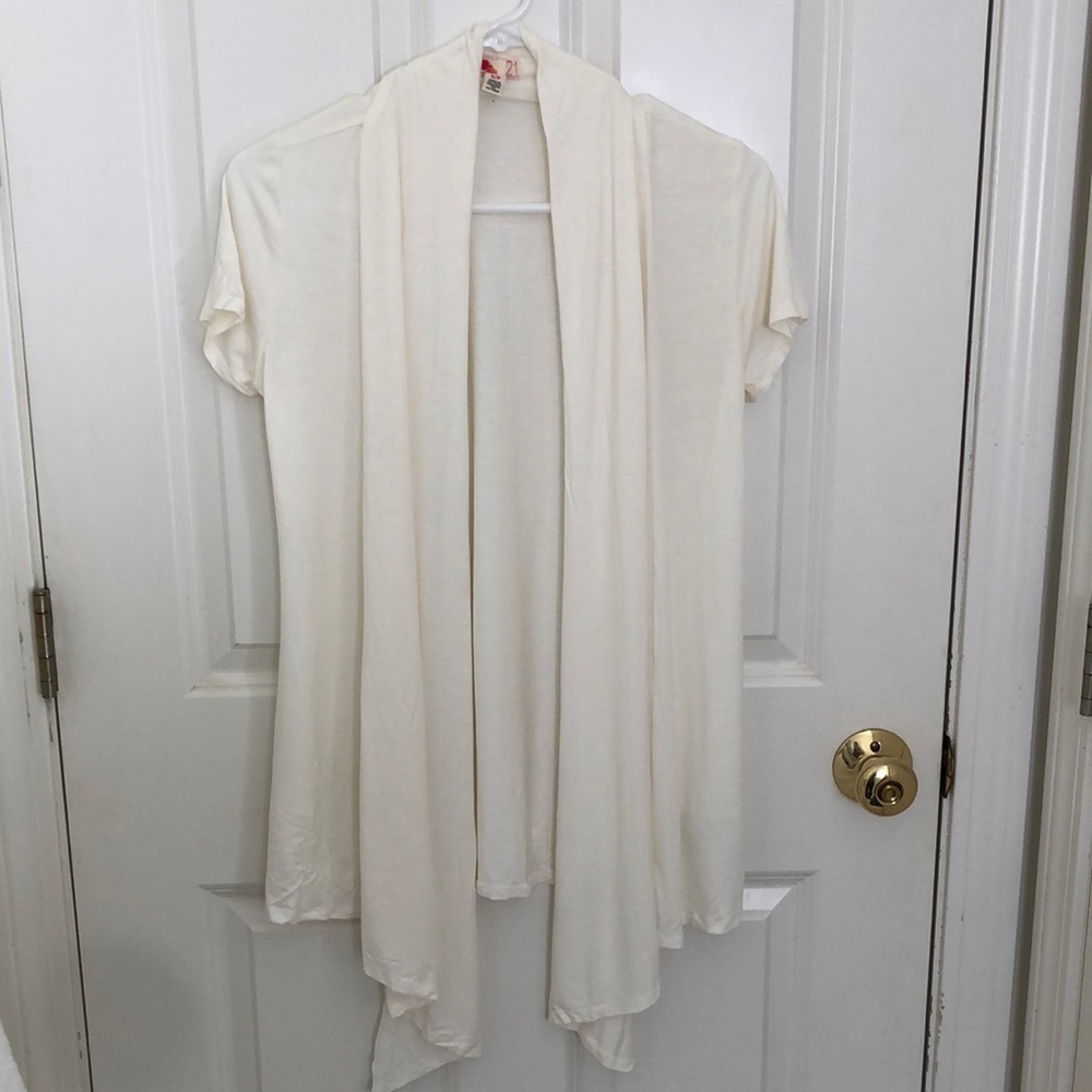 Cream short sleeve rayon cardigan